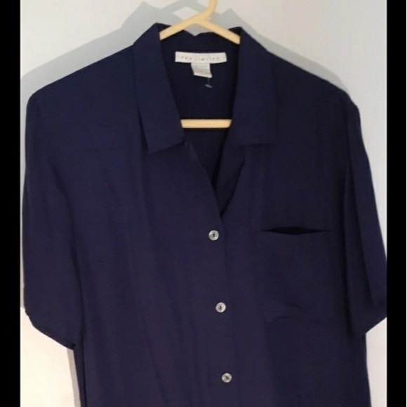The Limited 100% rayon Navy short sleeve top blouse medium m